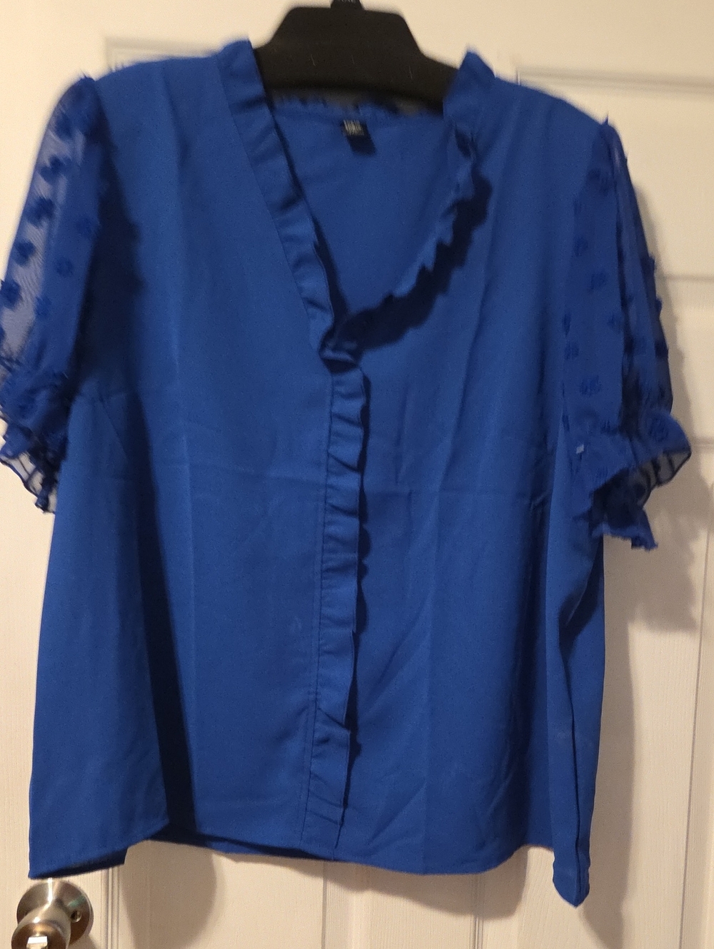 SHEIN Royal Blue Ruffle Trim V-Neck Blouse